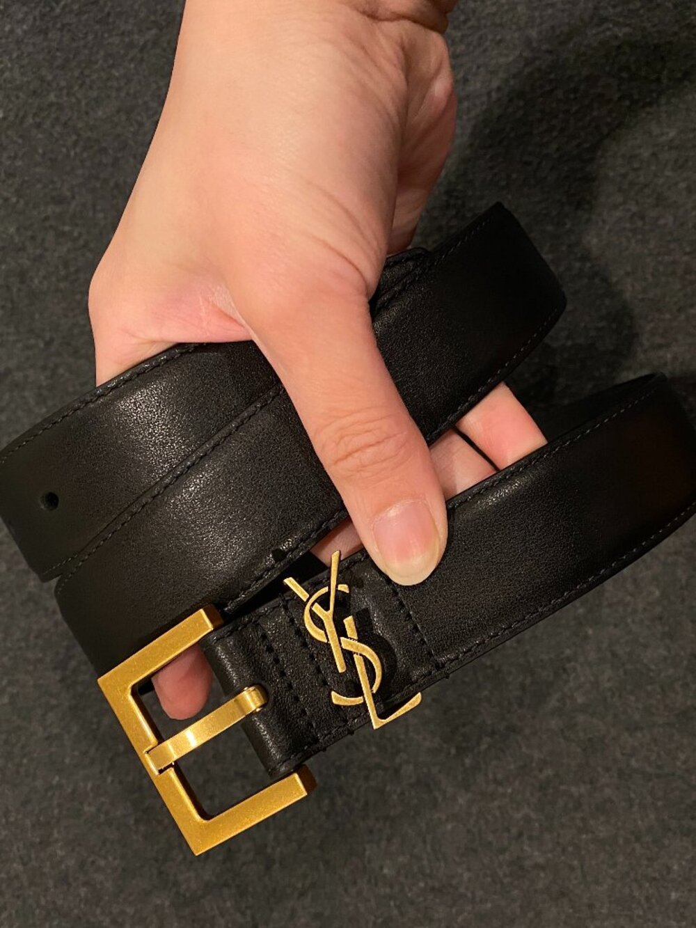 Saint Laurent Cassandre YSL Logo Belt in Black